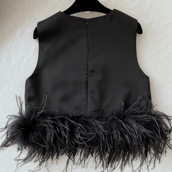 NWT Spring Luxury High Street Feather Cropped Tank Top S:Small&Med - Picture 8 of 13